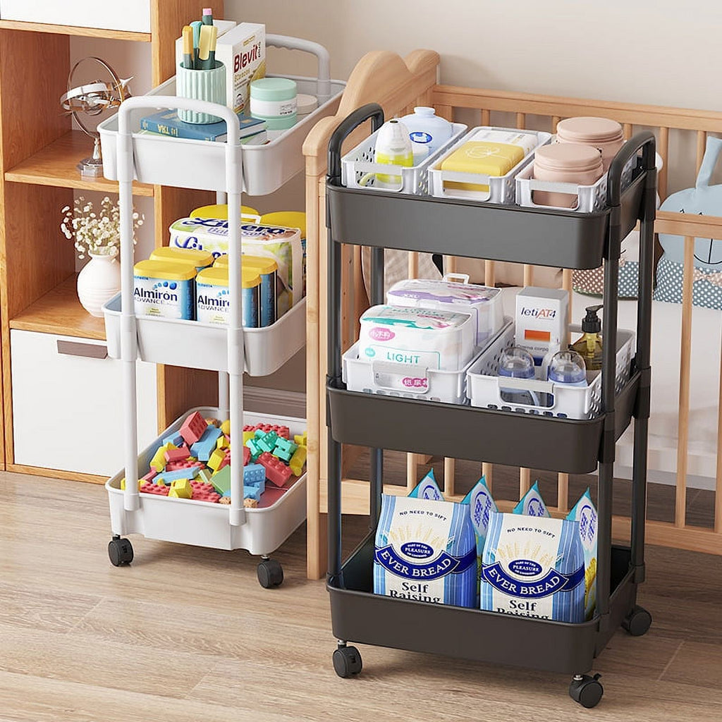 HioHa Rolling Utility Cart, 3-Tier Storage Cart Movably with Drawer & Metal Wheels, Multifunctional Storage Organizer Shelves with Handle for Kitchen Bathroom Living Room Office