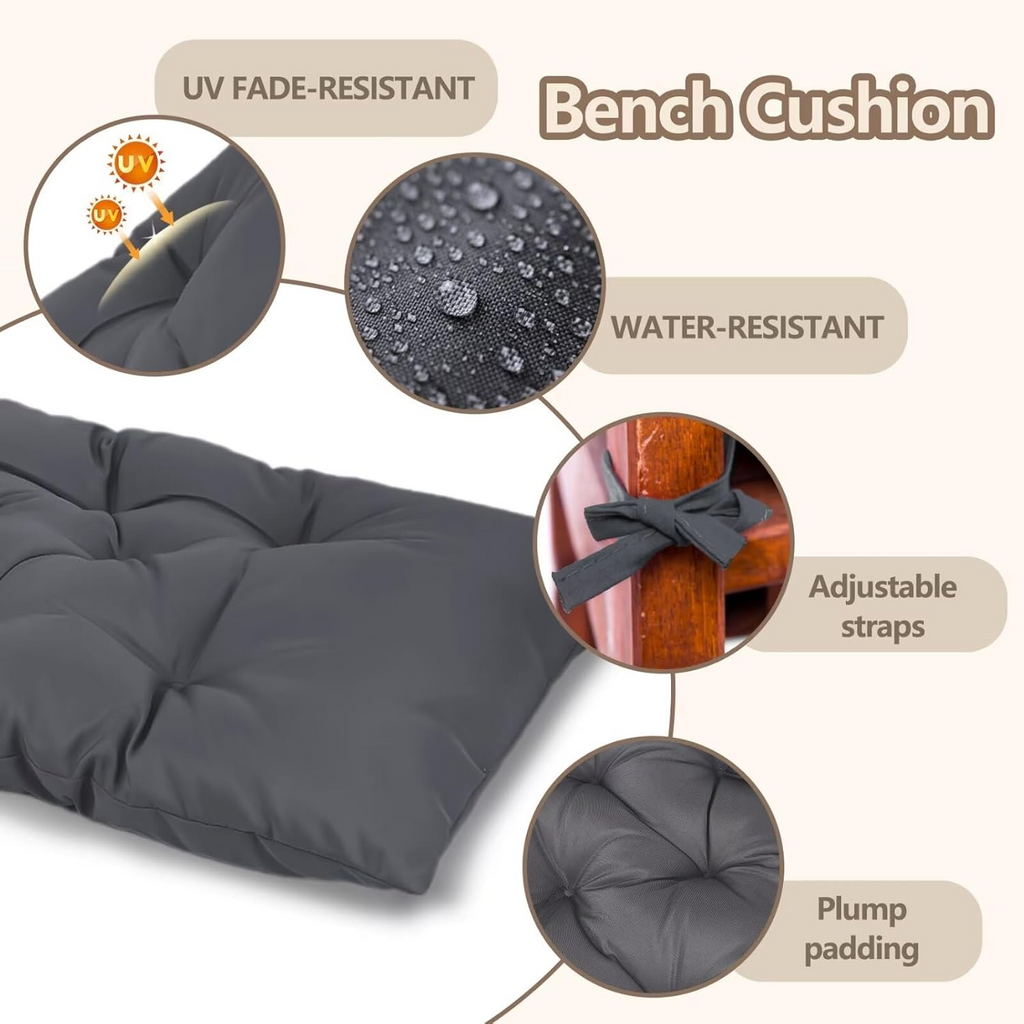 LCGOD Porch Swing Cushions, Outdoor Bench Cushions with Ties, Waterproof and Fade-Resistant Replacement Swing Cushion for Outdoor Furniture Patio Backyard Garden, 60x20x3 Inches