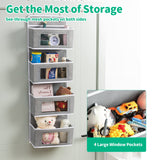 HioHa Over the Door Organizer, 4-Tier Hanging Closet Bathroom Storage with 6 Mesh Side Pockets, Wall Mount Toy Stuffed Animal Storage for Baby Essentials, Nursery,Bedroom, Bathroom, Dorm