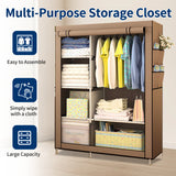 HioHa Portable Closet, Wardrobe Closet Storage with Thickened Steel Pipe, Clothes Storage Organizer with Waterproof Cover for Bedroom, 67x41x18 Inch(Coffee)