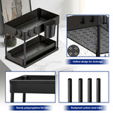 HioHa Under Sink Organizer, 2 Tier Under Sink Storage for Narrow Space, Pull Out Cabinet Organizer with 8 Hooks for Kitchen Bathroom, 2PCS