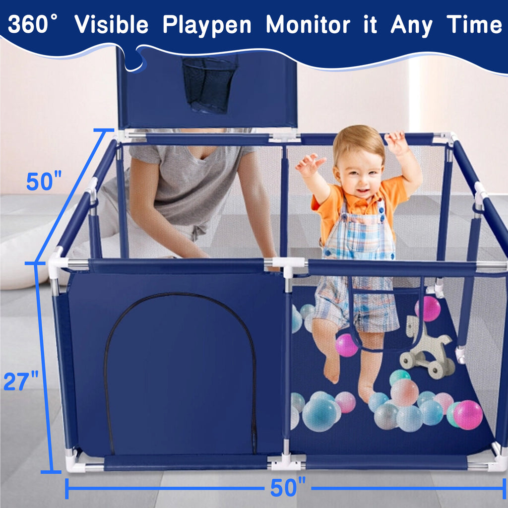 HioHa Baby Playpen, Baby Playard with Basketball Hoop, Portable Play Yard Baby Fences for Infant Toddler