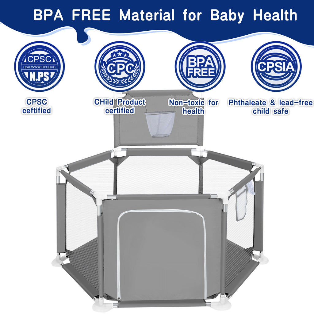 HioHa Baby Playpen, Baby Playard with Basketball Hoop, Portable Hexagon Play Yard Baby Fences for Infant Toddler