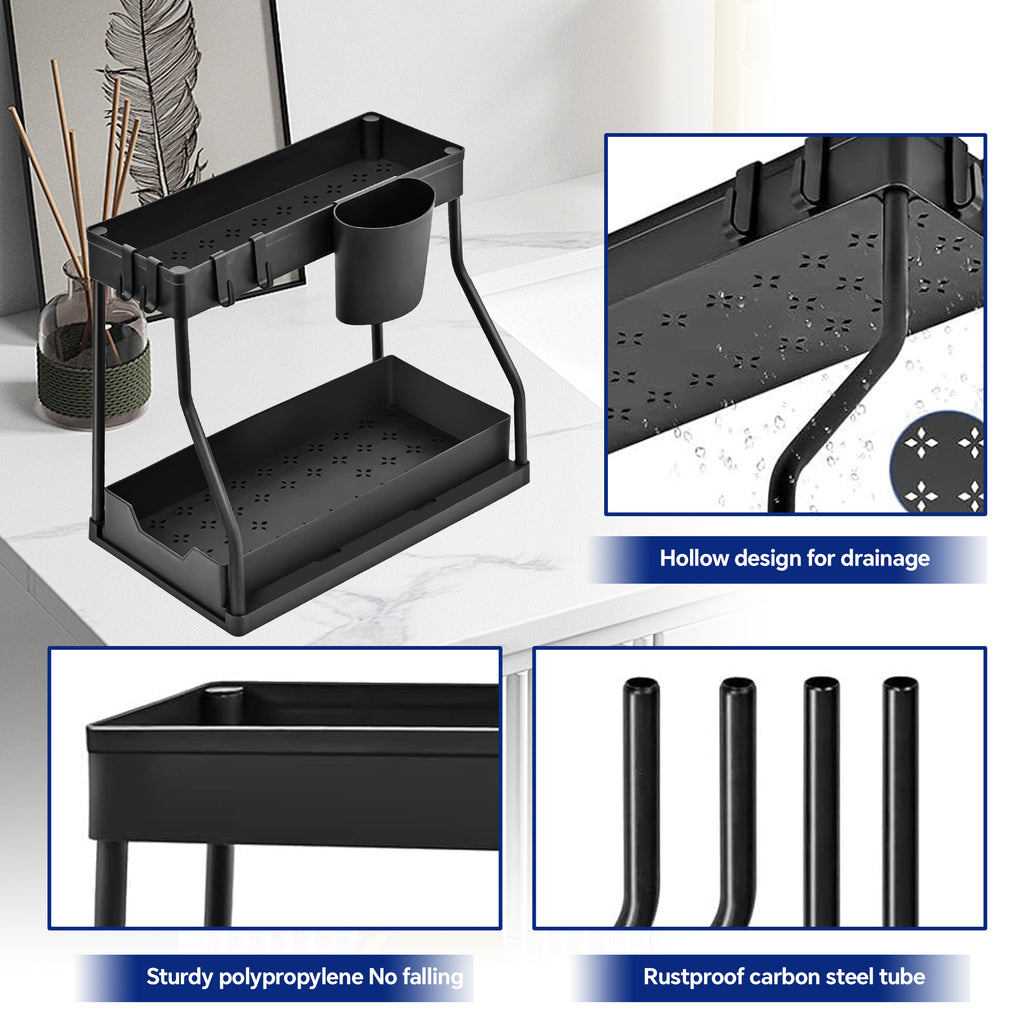 HioHa Under Sink Organizer, L-Shaped Pull Out Cabinet Organizer for Narrow Space, 2 Tier Drawer Organization and Storage Shelves for Kitchen Bathroom, 2PCS