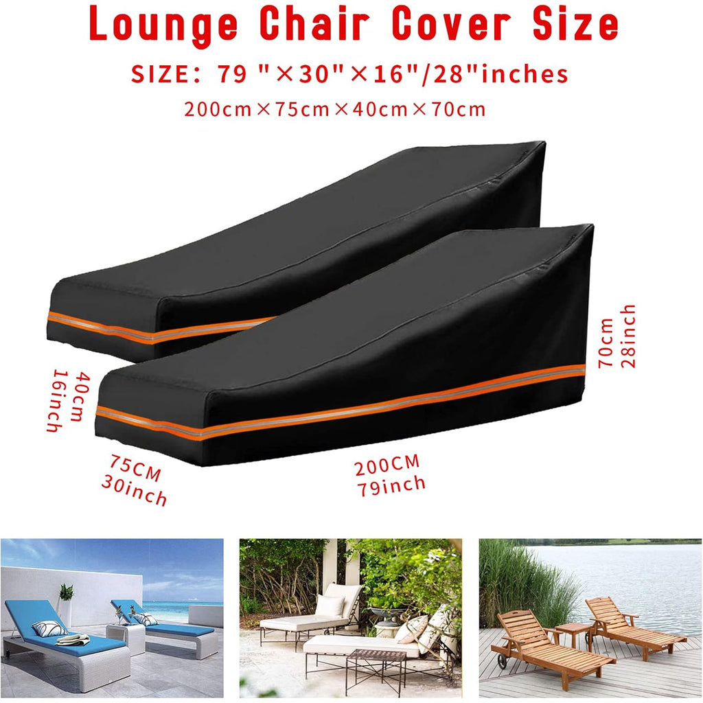 LCGOD Chaise Lounge Cover, Patio Lounge Chair Cover Waterproof and UV Resistant, Heavy Duty Outdoor Furniture Covers with Air Vent, 79L x 30W x 28H inch, 2PCS