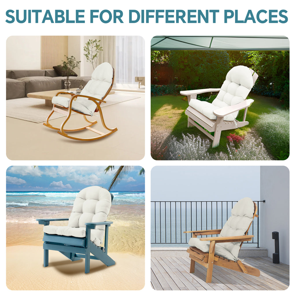 HioHa Adirondack Chair Cushion, 49x20x4.6 inch Patio Chair Cushion with Ties, Rocking Chair Pad Cushion Indoor/Outdoor with Sunproof Waterproof and Fade-Resistant(White, 2pc)