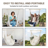 HioHa Hammock Chair, Hanging Rope Swing Max 264 lbs with Anti-Slip Grooves, Hanging Chair Relax Cotton Weave with 2 Cushions, for Indoor/Outdoor Home Yard Garden(White)