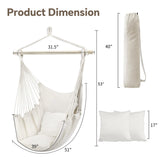 HioHa Hammock Chair, Hanging Rope Swing Max 264 lbs with Anti-Slip Grooves, Hanging Chair Relax Cotton Weave with 2 Cushions, for Indoor/Outdoor Home Yard Garden(White)