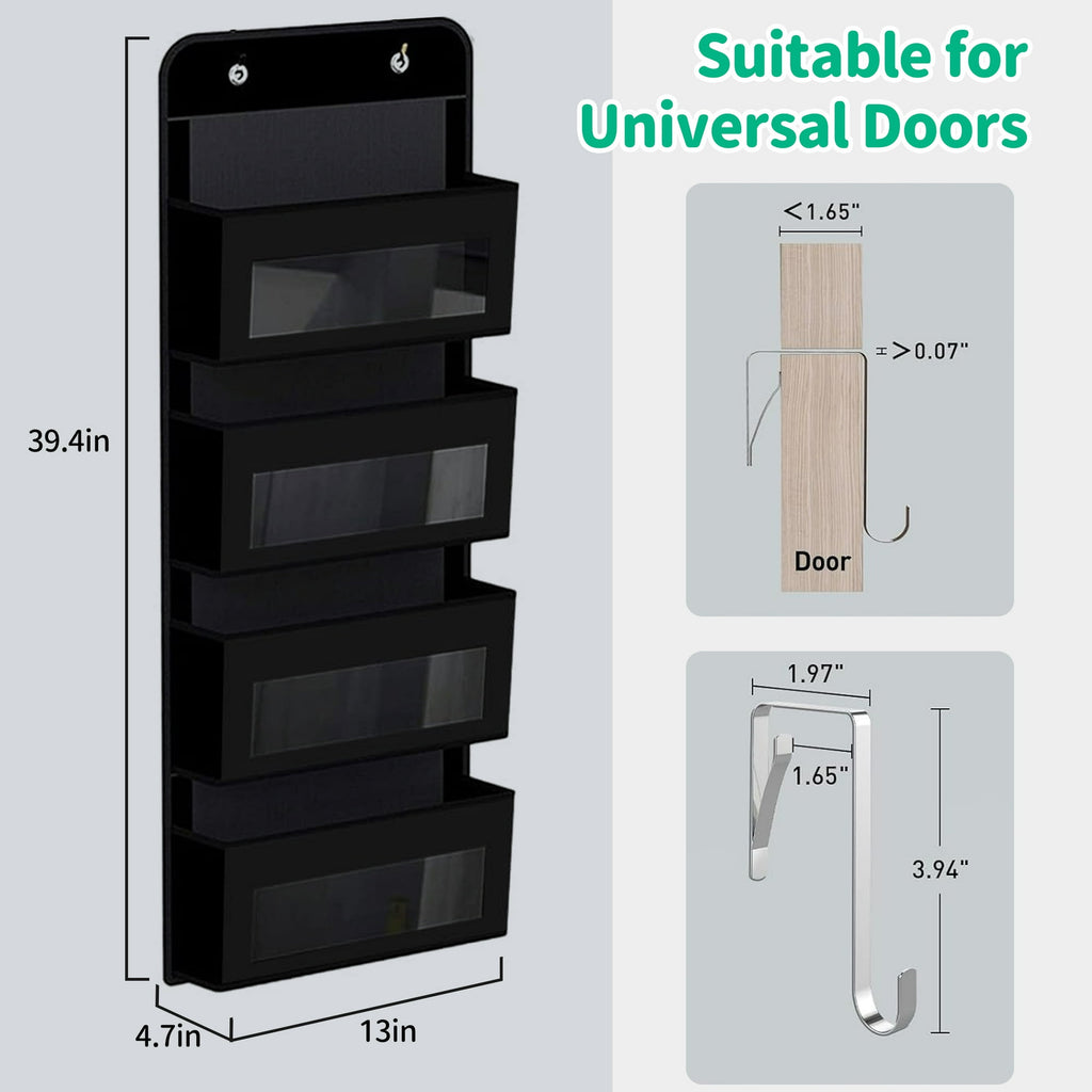 HioHa Over the Door Organizer, 4-Tier Hanging Closet Bathroom Storage with 6 Mesh Side Pockets, Wall Mount Toy Stuffed Animal Storage for Baby Essentials, Nursery, Bedroom, Bathroom, Dorm