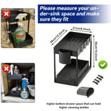 HioHa Under Sink Organizer, 2 Tier Under Sink Storage for Narrow Space, Pull Out Cabinet Organizer with 8 Hooks for Kitchen Bathroom, 2PCS