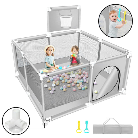 HioHa Baby Playpen, Baby Playard with Basketball Hoop, Portable Play Yard Baby Fences for Infant Toddler