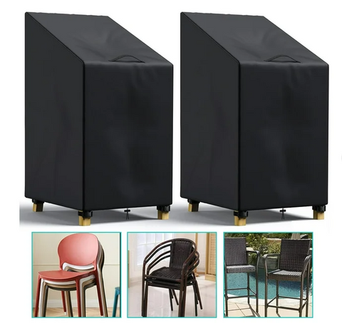 LCGOD Stackable Patio Chair Cover, Outdoor Chair Cover 100% Waterproof, High Back Lawn Patio Furniture Covers, Fits for 4-6 Stackable Dining Chairs, 28"Wx36"Dx47"H(2PCS)