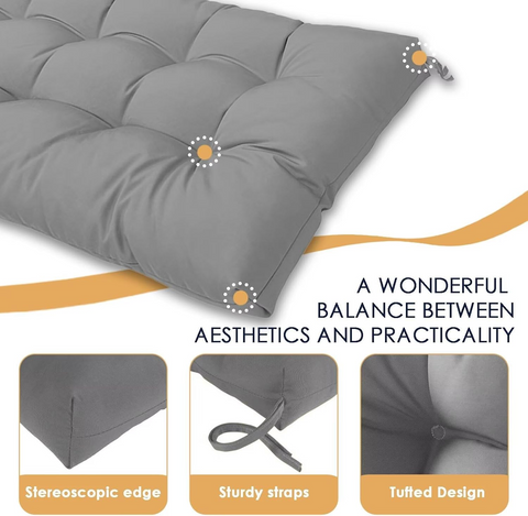 LCGOD Porch Swing Cushions, Outdoor Bench Cushions with Ties, Waterproof and Fade-Resistant Replacement Swing Cushion for Outdoor Furniture Patio Backyard Garden, 60x20x3 Inches