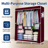 HioHa Wardrobe Closet, Portable Closet with Thickened Steel Pipe Steel Pipe, Clothes Storage Organizer with 3 Hanging Rods and 6 Storage Shelves and Side Pockets