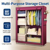 HioHa Portable Closet, Wardrobe Closet Storage with Thickened Steel Pipe, Clothes Storage Organizer with Waterproof Cover for Bedroom, 67x41x18 Inch(Burgundy)