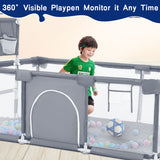 HioHa Large Baby Playpen, Big Playard with Basketball Hoop, Portable Play Yard Baby Fences with Storage Bag for Infant Toddler