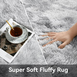 HioHa Area Rugs ,9ft x 6ft Shaggy Area Rugs for Living Room Bedroom，Soft Fluffy Rugs& Plush Decorative Rug for Indoor Home Floor Carpet Mat Light Gray