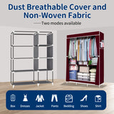 HioHa Wardrobe Closet, Portable Closet with Thickened Steel Pipe Steel Pipe, Clothes Storage Organizer with 3 Hanging Rods and 6 Storage Shelves and Side Pockets