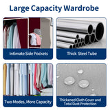 HioHa Wardrobe Closet, Portable Closet with Thickened Steel Pipe Steel Pipe, Clothes Storage Organizer with 3 Hanging Rods and 6 Storage Shelves and Side Pockets