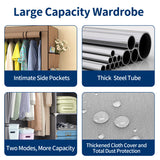 HioHa Portable Closet, Wardrobe Closet Storage with Thickened Steel Pipe, Clothes Storage Organizer with Waterproof Cover for Bedroom, 67x41x18 Inch(Coffee)