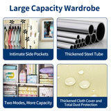 HioHa Wardrobe Closet, Portable Closet with Thickened Steel Pipe Steel Pipe, Clothes Storage Organizer with 3 Hanging Rods and 6 Storage Shelves and Side Pockets(Beige)