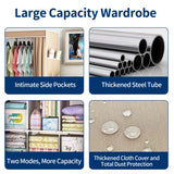 HioHa Wardrobe Closet, Portable Closet with Thickened Steel Pipe Steel Pipe, Clothes Storage Organizer with 3 Hanging Rods and 6 Storage Shelves and Side Pockets(Coffee)