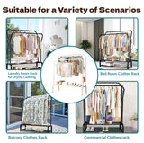 HioHa Rolling Clothes Rack, Double Rail Clothing Drying Rack with 2-Tier Shelf, Heavy Duty Garment Rack with Wheels, White