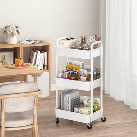 HioHa Rolling Utility Cart, 3-Tier Storage Cart Movably with Drawer & Metal Wheels, Multifunctional Storage Organizer Shelves with Handle for Kitchen Bathroom Living Room Office