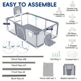 HioHa Large Baby Playpen, Big Playard with Basketball Hoop, Portable Play Yard Baby Fences with Storage Bag for Infant Toddler