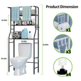 HioHa Over the Toilet Storage, Bathroom Organizers and Storage Shelf with Hanging Rod Paper Holder and 3 Hooks, Freestanding Toilet Rack Space Saver, Black