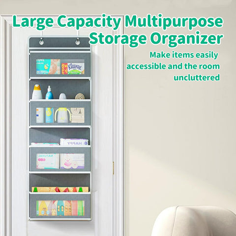 HioHa Over the Door Organizer, 4-Tier Hanging Closet Bathroom Storage with 6 Mesh Side Pockets, Wall Mount Toy Stuffed Animal Storage for Baby Essentials, Nursery，Bedroom, Bathroom, Dorm