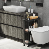 HioHa Slim Storage Cart, 3-Tier Bathroom Organizers and Storage Movably with Wheels & Hooks, Rolling Utility Cart for Kitchen Bathroom Living Room Office