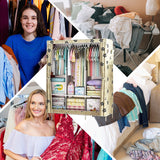 HioHa Wardrobe Closet, Portable Closet with Thickened Steel Pipe Steel Pipe, Clothes Storage Organizer with 3 Hanging Rods and 6 Storage Shelves and Side Pockets(Beige)
