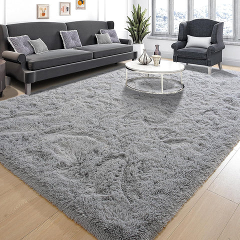 HioHa Area Rugs, 10ft x 8ft Shaggy Area Rugs for Living Room Bedroom, Soft Fluffy Rugs & Plush Decorative Rug for Indoor Home Floor Carpet Mat Silver Gray