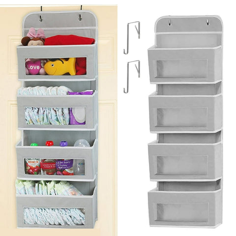 HioHa Over the Door Organizer, 4-Tier Hanging Closet Bathroom Storage with 6 Mesh Side Pockets, Wall Mount Toy Stuffed Animal Storage for Baby Essentials, Nursery，Bedroom, Bathroom, Dorm