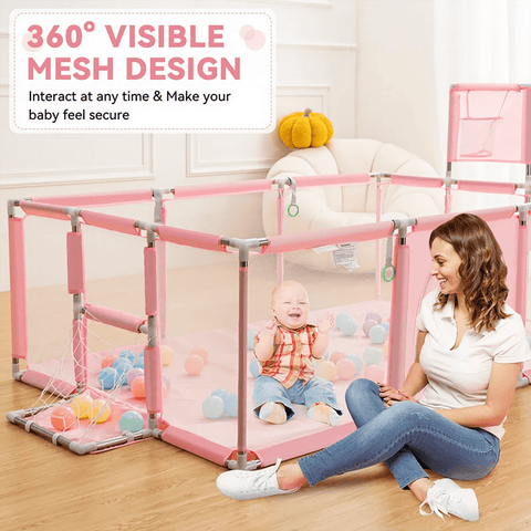 HioHa Extra Large Baby Playpen, Big Play Pens for Babies and Toddlers, Gap-Free, Climb-Proof Baby Playards for Indoor Fun, Baby Gate Playpen with Zippered Door and Storage Bag